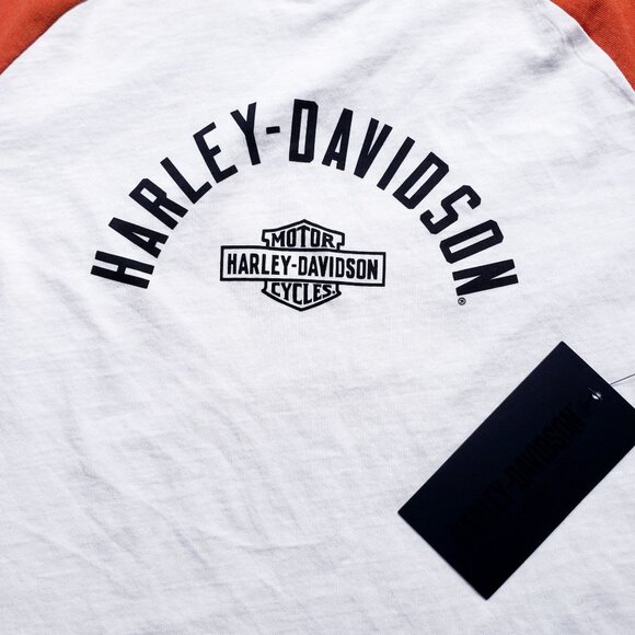 Harley-Davidson Womens Off White & Orange Raglan T-Shirt Logo Graphic with Tags - Picture 2 of 7